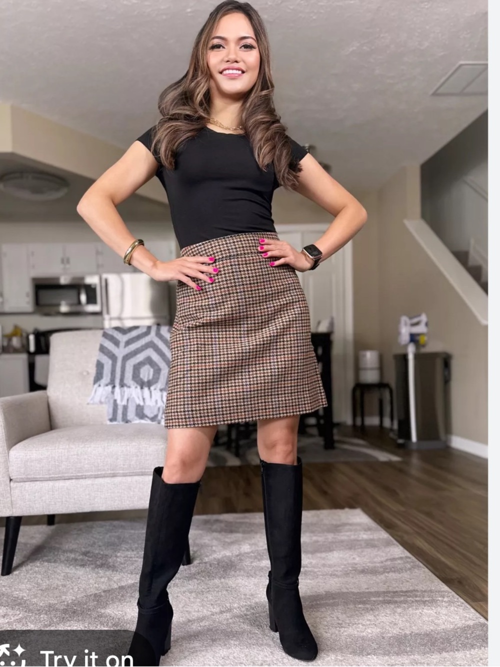 J. Crew Brown and Black Houndstooth Mini Skirt
